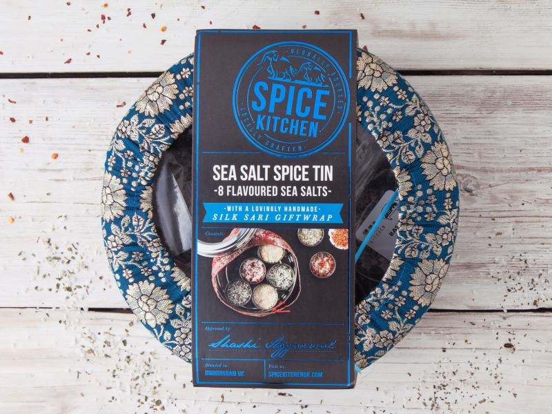 Flavoured Sea Salt Collection with 7 Flavoured Salts & Handmade Silk Sari Wrap