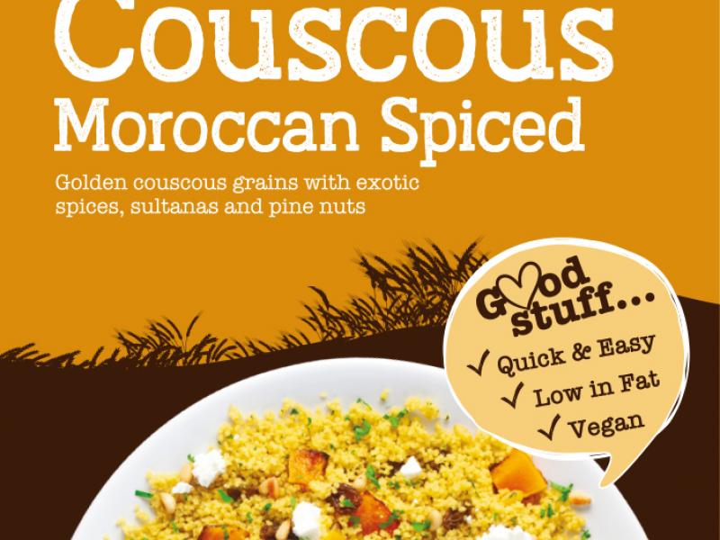 Golden Couscous grains with exotic Spices, Sultanas & Pine Nuts.