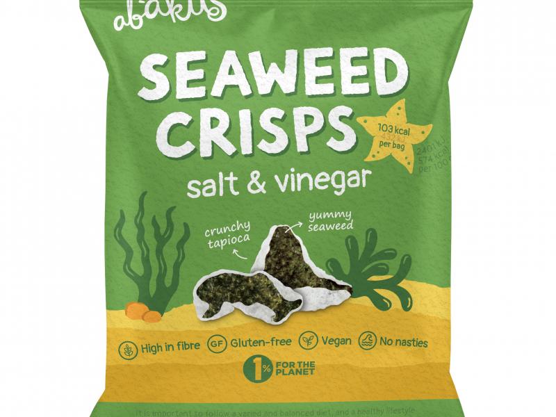 a green bag of seaweed crisps salt and vinegar